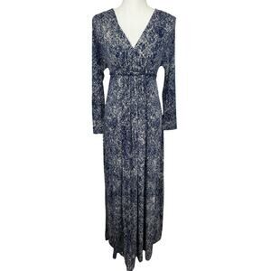 Rachel Pally Empire Waist Long Sleeve Maxi Dress Women Small‎ Blue V-Neck Modal